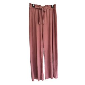 Vanilla Star High Waist Linen Blend Pants Wide‎ Leg Women's M Dusty Rose